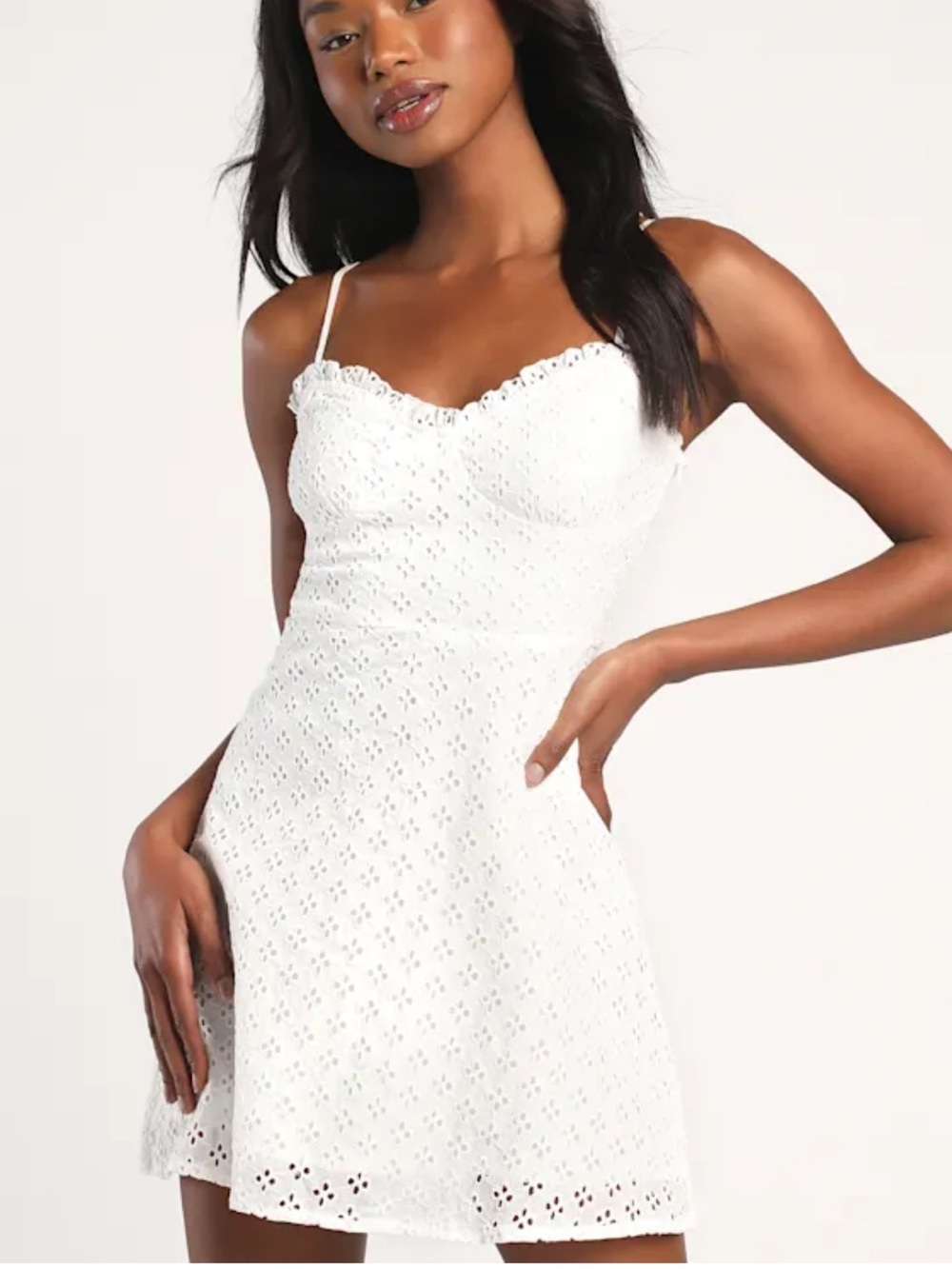 Lulu’s Friendly Flirtation White Sleeveless A-line Eyelet Mini Dress White Sz M